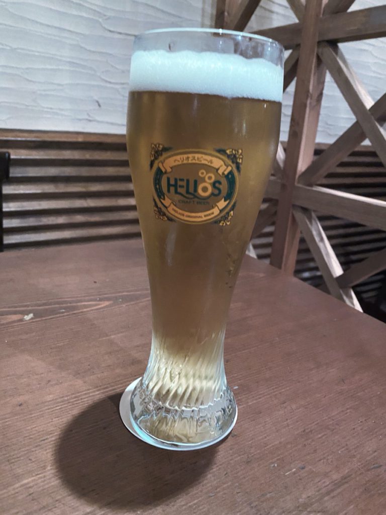 A cold glass of Helios Ale at their pub in Okinawa